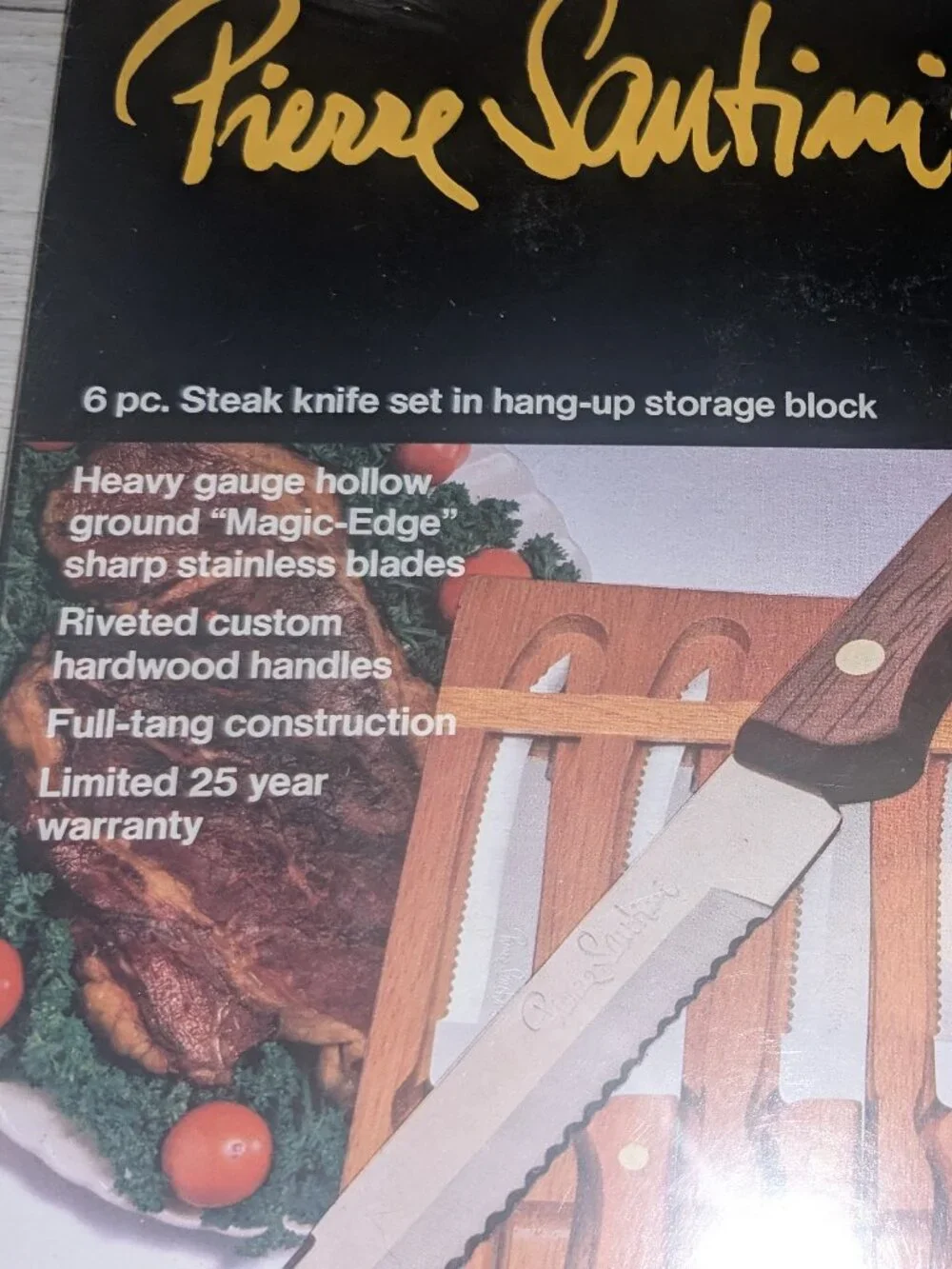 Vintage NOS Sealed Pierre Santini Steak 6 Piece Knife Set In Storage Block